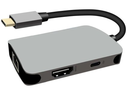 Adaptér USB-C na HDMI + RJ45 + PD, hliníkové puzdro