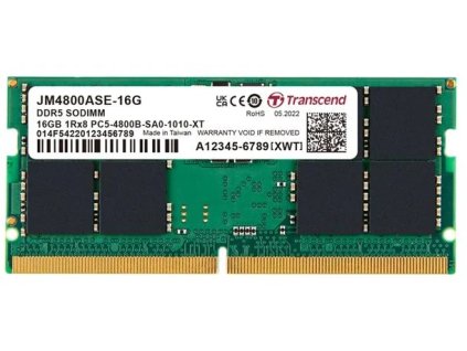 Transcend JetRam 16GB SODIMM DDR5 4800 1Rx8 2Gx8 CL40