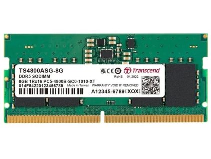 Transcend JetRam 8GB SODIMM DDR5 4800 1Rx16 1Gx16 CL40
