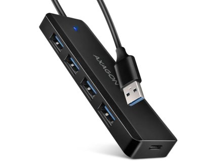 AXAGON HUE-C1A, 4x USB 5Gbps TRAVEL hub, napájací konektor USB-C, kábel USB-A 19 cm
