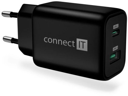 CONNECT IT Wanderer2 GaN nabíjací adaptér 1×USB-C + 1xUSB-A, 33W PD, čierny