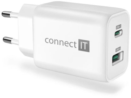 CONNECT IT Wanderer2 GaN nabíjací adaptér 1×USB-C + 1xUSB-A, 33W PD, biely