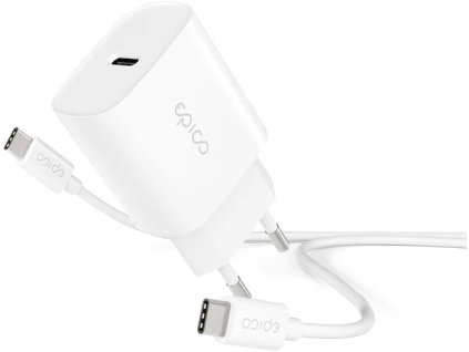 Nabíjačka Epico 20W PD Bundle s káblom USB-C na USB-C 1,2 m - biela
