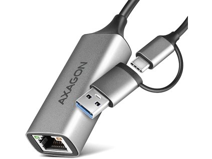 AXAGON ADE-TXCA, USB-C + USB-A 3.2 Gen 1 - Gigabitová sieťová karta, Asix AX88179, automatická inštalácia