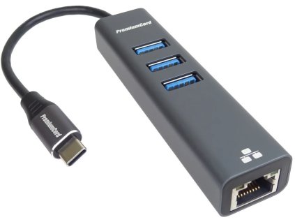Adaptér PremiumCord USB-C na gigabitový 10/100/1000Mbps + 3x konektor USB3.0