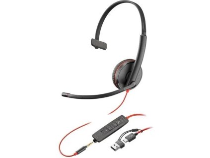 Poly Headset Blackwire 3215, 3,5 mm jack + adaptér USB-C/A, mono