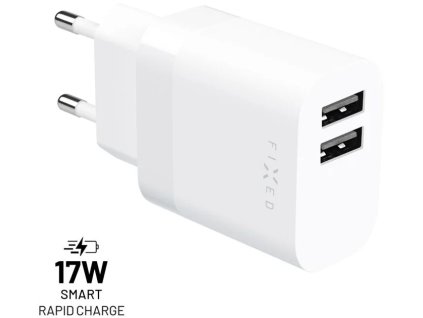 Sieťová nabíjačka FIXED s výstupom 2xUSB, 17W Smart Rapid Charge, biela
