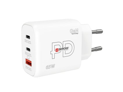 SKROSS Nabíjací adaptér USB A+C Nabíjačka 65W GaN EU, Power Delivery, typ C