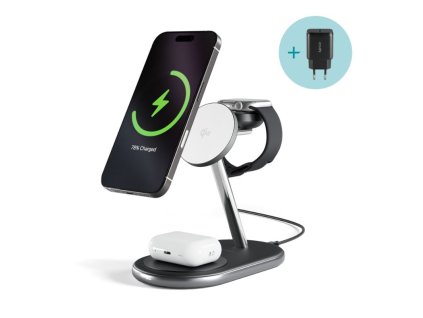 Bezdrôtová nabíjačka Epico Qi2 3v1 MagSafe - čierna
