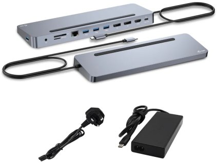 i-tec USB-C kovová ergonomická dokovacia stanica s 3x 4K displejom, PD100W + i-tec univerzálna nabíjačka 100W