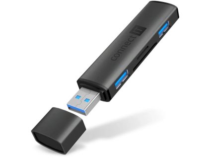 CONNECT IT COMPACT 4v1 USB-A hub + čítačka kariet, (2xUSB-A 3.0, 1xSD, 1xMicroSD), externý, ANTRACITE
