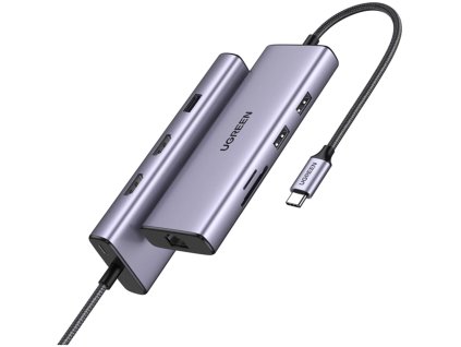 UGREEN 90119 Konvertor portov USB-C/2USB3.0+USB2.0+2HDMI+RJ45 Gigabit+SD&TF+PD