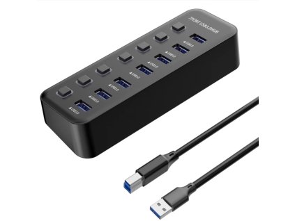 PremiumCord USB 3.2 Superspeed HUB 7-portový s prepínačmi portov