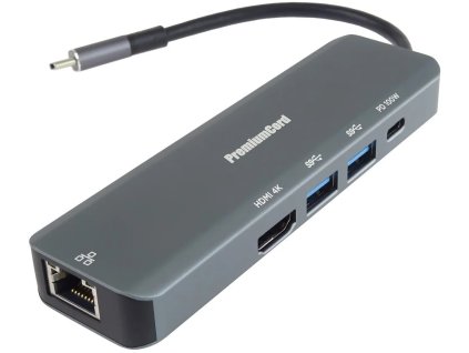 USB-C na HDMI + 2x USB3.2 + PD 100W + RJ45 10/100/1000Mbps adaptér