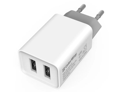 ColorWay 2x USB/ sieťová nabíjačka/ 10W/ 100V-240V/ biela