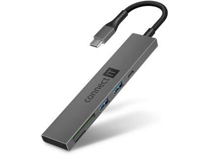 CONNECT IT CompactPRO USB-C hub + čítačka kariet, (2xUSB-A 3.0, 1xUSB-C), externý, antracitová