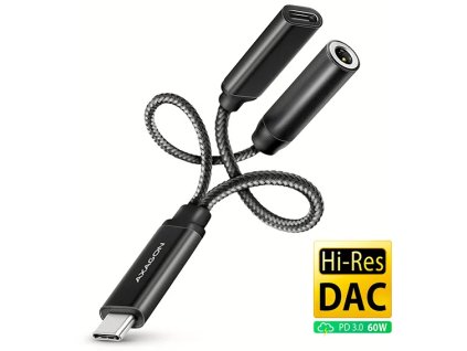 AXAGON ADA-HCPD, USB-C na 3,5 mm jack - Hi-Res DAC audio adaptér, 384 kHz/32bit, stereo, PD 60W 3A