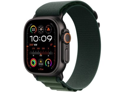 Apple Watch Ultra 2 GPS + Cellular 49 mm čierne titánové puzdro s tmavozelenou alpskou slučkou - veľké (MX4T3CS/A)