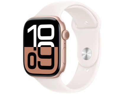Hliníkové puzdro Apple Watch Series 10 GPS 42 mm v ružovo-zlatej farbe so svetloružovým športovým remienkom - S/M (MWWH3QC/A)