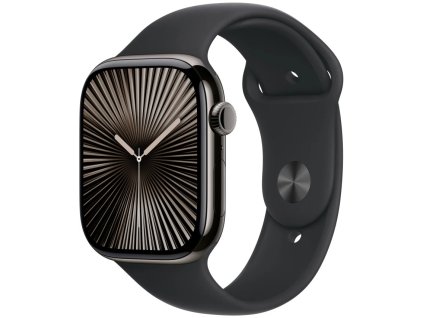 Apple Watch Series 10 GPS + Cellular 42mm bridlicové titánové puzdro s čiernym športovým remienkom - M/L (MWXH3QC/A)