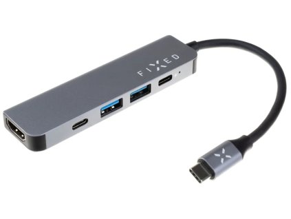 5-portový hliníkový USB-C FIXED HUB Mini pre notebooky a tablety, sivý