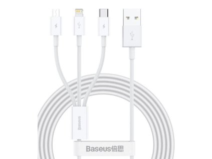 Baseus Superior 3v1 USB/microUSB, Lightning, USB-C 1,5 m 3,5 A biely dátový kábel