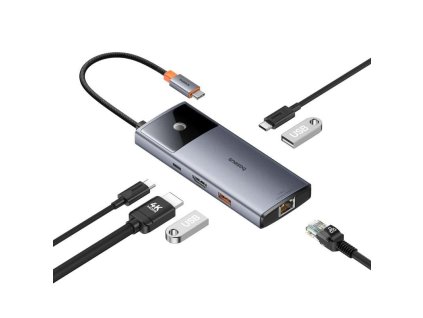 Dokovacia stanica Baseus Metal Gleam 2 Series 6v1 (2xUSB 3.0, USB-C, USB-C PD, HDMI, RJ45) sivá