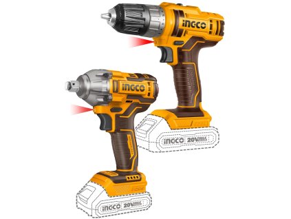 Ingco COSLI230702 AKU strojová súprava - vŕtací skrutkovač a rázový uťahovák vrátane 2ks akumulátora a nabíjačky