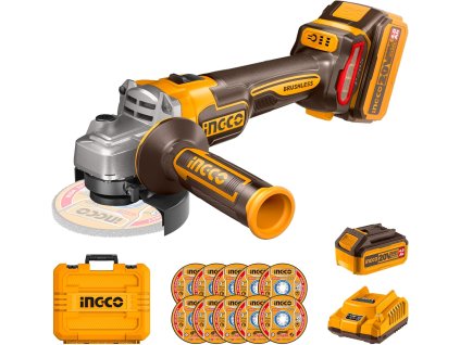 Ingco CAGLI211541 akumulátorová uhlová brúska 115 mm vrátane akumulátora, nabíjačky a 10 rezných kotúčov