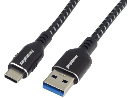 PremiumCord USB-C na USB 3.0 A (USB 3.2 generácie 1, 3A, 5Gbit/s) bavlnené opletenie a hliníkové konektory 3 m