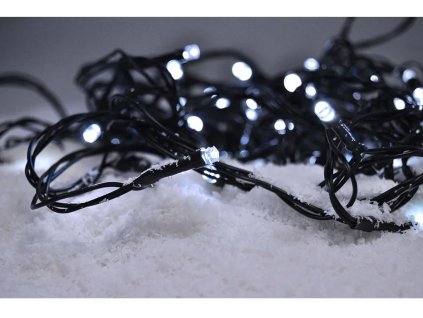Solight LED vonkajšia vianočná reťaz, 200 LED diód, 20 m, 5 m vedenie, 8 funkcií, časovač, IP44, studená biela