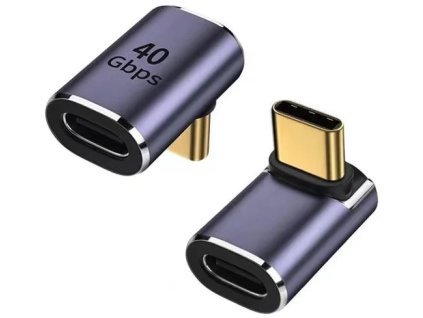Adaptér PremiumCord zakrivený pod uhlom 90° USB-C samica - USB-C samec 40 Gb/s hliník
