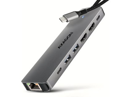 AXAGON HMC-7HX2, rozbočovač USB 5Gbps, 2x USB-A, USB-C, 2x HDMI 4k/60Hz, RJ-45 GLAN, PD 100W, 15cm kábel