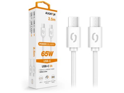 Dátový kábel ALIGATOR POWER 65W, USB-C/USB-C 3A, 2,5 m biely