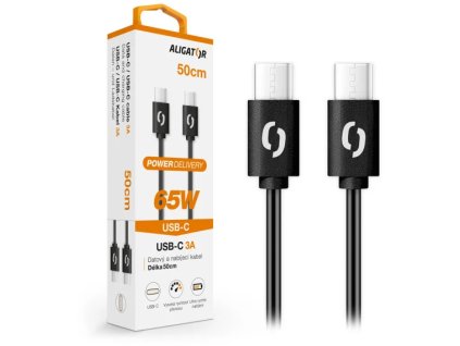 Dátový kábel ALIGATOR POWER 65W, USB-C/USB-C 3A, 0,5 m čierny