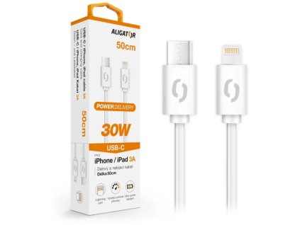 Dátový kábel ALIGATOR POWER 30W, USB-C/Lightning 3A, 0,5 m biely