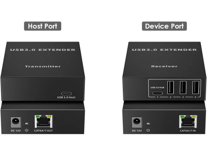 PremiumCord 4-portový extender USB 3.0 cez Cat5e/Cat6/Cat6A do 100 m, 5 Gb/s