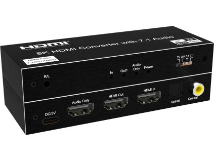 PremiumCord 8K@60Hz Audio Extractor HDR, výstupy: stereo jack, SPDIF, RCA, HDMI