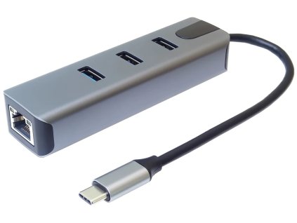 Adaptér PremiumCord USB-C na gigabitový 10/100/1000Mbps + 3x konektor USB3.2