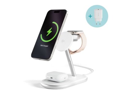 Bezdrôtový nabíjací stojan Epico UltraBase Qi2 3v1 Mag+ EX60 - biely