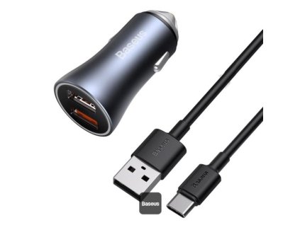 Baseus Golden Contactor Pro nabíjačka do auta s káblom USB-C 1m 40W 2x USB sivá
