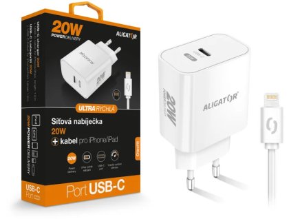 ALIGATOR PD 20W rýchlonabíjačka USB-C s káblom USB-C/Lightning (iPhone), biela