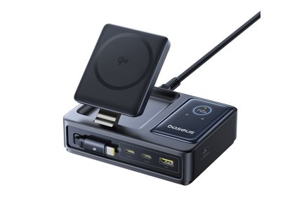 Bezdrôtová nabíjačka Baseus Nomos Qi2 140W USB, 2xUSB-C, s navíjacím káblom. USB-C/sieťový kábel 1 m čierny