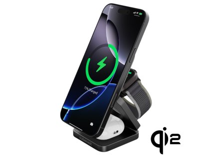 Cubenest 3v1 Qi2 skladacia bezdrôtová magnetická nabíjačka SQ312 Pro - čierna