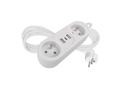 Predlžovací kábel Emos 1,4 m / 2 zásuvky+2×USB-A+1×USB-C / biely / PVC / 1,5 mm2