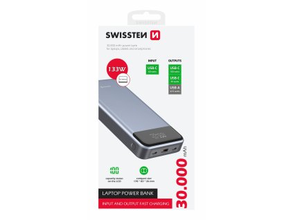SWISSTEN POWER BANK 30000 mAh PRO NOTEBOOKY 133W POWER DELIVERY GREY