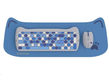 CANYON Kitty edition HSET-W6, bezdrôtová klávesnica SET + optická myš + ochranné puzdro + podložka, modrá