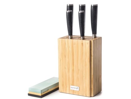 Sada nožov G21 Damascus Premium v bambusovom bloku, krabička, 5 ks brúsnych kameňov