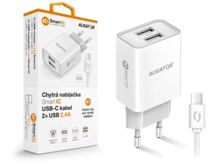 Sieťová nabíjačka ALIGATOR USB-C 2xUSB výstup, 2,4 A, inteligentný IC, biela