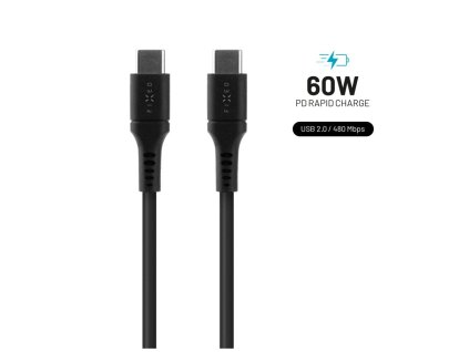 Nabíjací a dátový kábel FIXED Liquid Silicone s konektormi USB-C/USB-C a podporou PD, 1,2 m, USB 2.0, 60 W, čierny